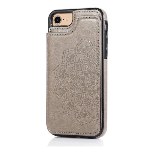 Double Buckle Mandala Pattern PU+TPU Protective Case with Card Slots & Holder & Photo Frame