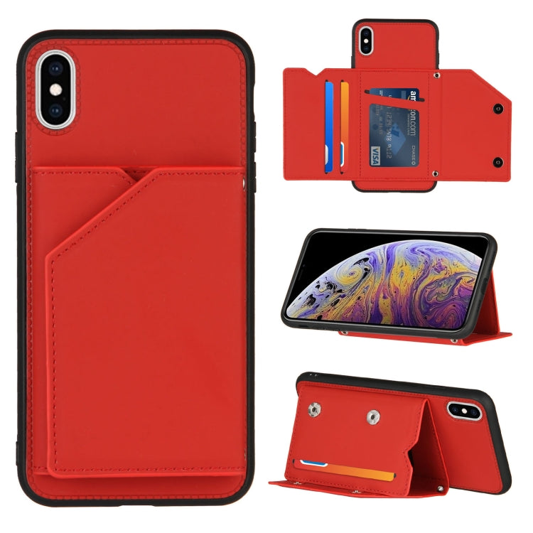 Skin Feel PU + TPU + PC Back Cover Shockproof Case with Card Slots & Holder & Photo Frame