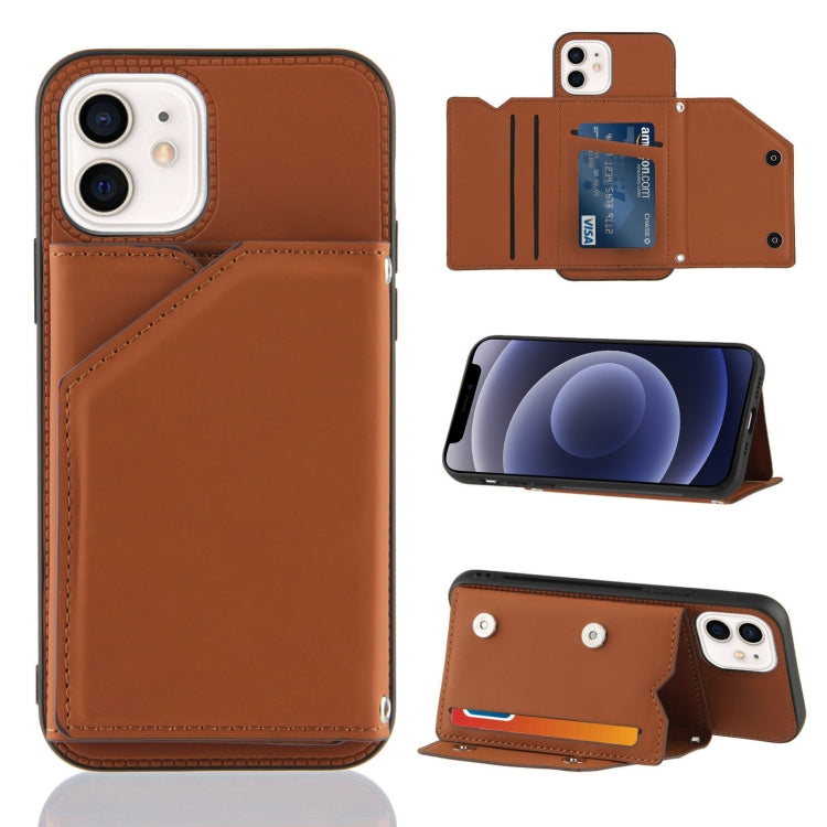 Skin Feel PU + TPU + PC Back Cover Shockproof Case with Card Slots & Holder & Photo Frame