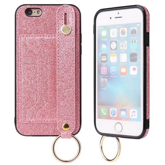 Glitter Powder PU+TPU Shockproof Protective Case with Holder & Card Slots & Wrist Strap