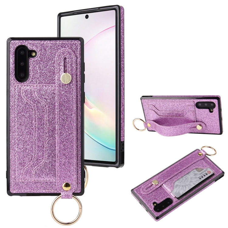 Glitter Powder PU+TPU Shockproof Protective Case with Holder & Card Slots & Wrist Strap, For Samsung Galaxy Note 10, For Samsung Galaxy Note 10 Pro