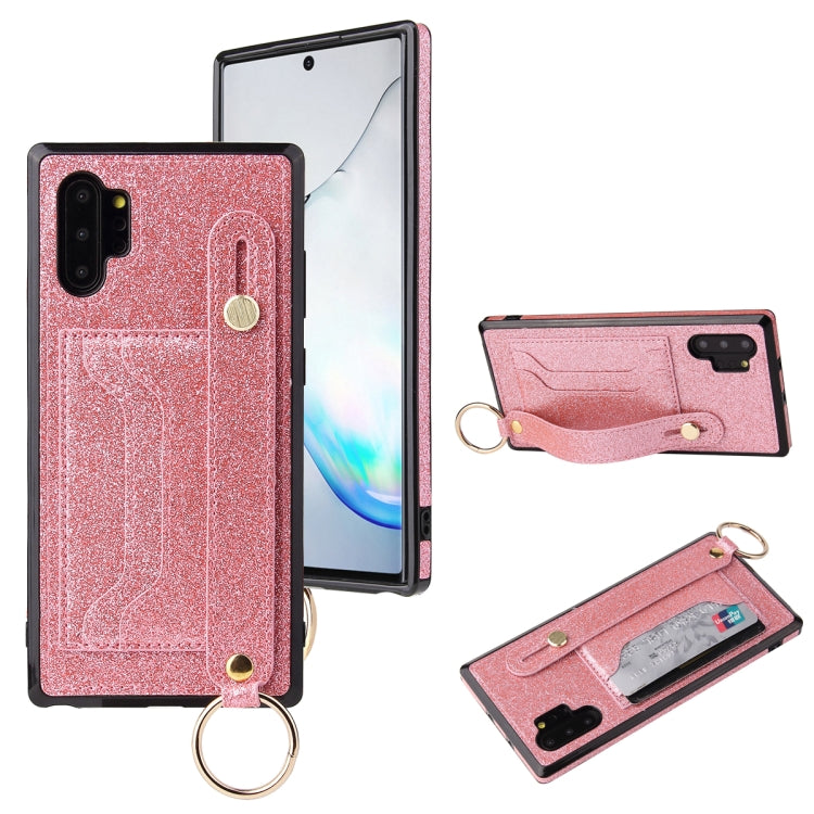 Glitter Powder PU+TPU Shockproof Protective Case with Holder & Card Slots & Wrist Strap, For Samsung Galaxy Note 10, For Samsung Galaxy Note 10 Pro