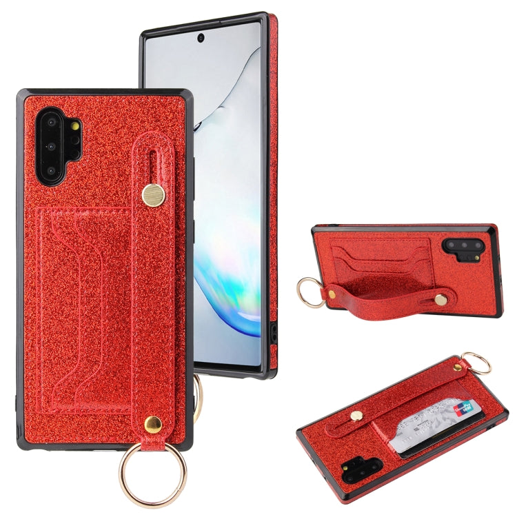 Glitter Powder PU+TPU Shockproof Protective Case with Holder & Card Slots & Wrist Strap, For Samsung Galaxy Note 10, For Samsung Galaxy Note 10 Pro