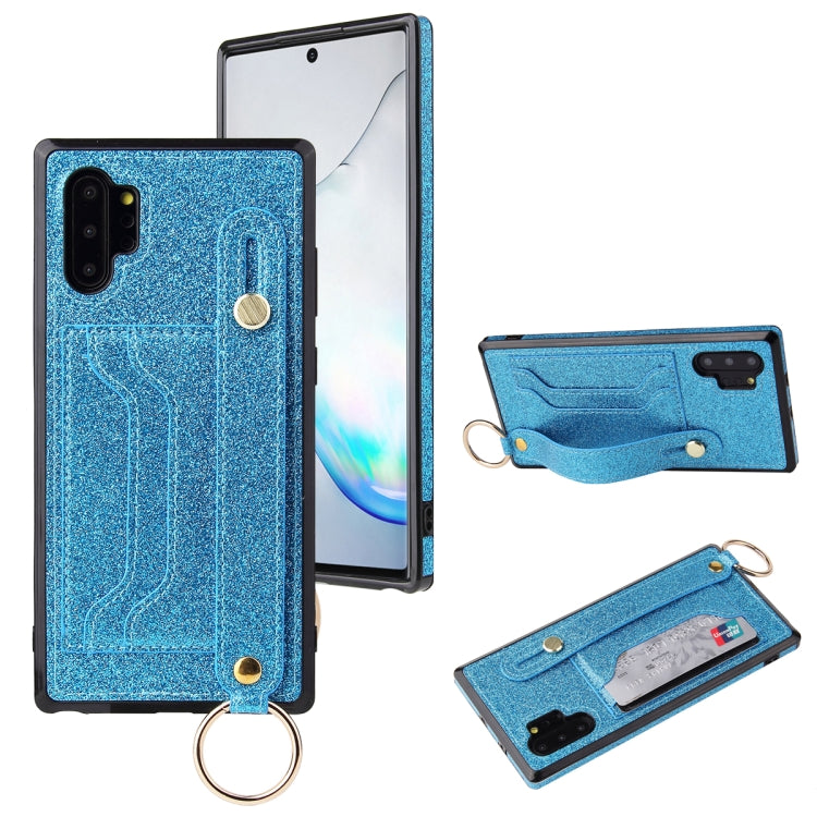 Glitter Powder PU+TPU Shockproof Protective Case with Holder & Card Slots & Wrist Strap, For Samsung Galaxy Note 10, For Samsung Galaxy Note 10 Pro