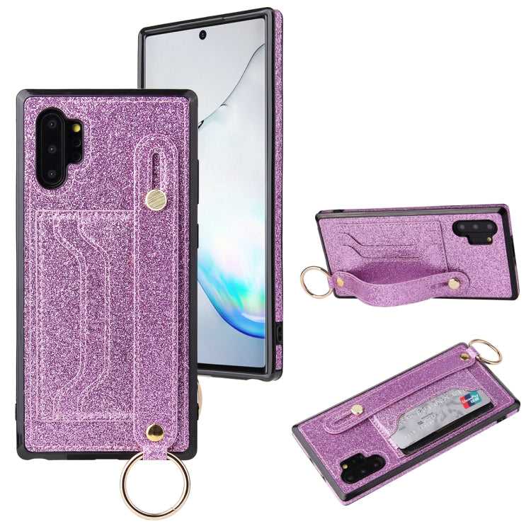 Glitter Powder PU+TPU Shockproof Protective Case with Holder & Card Slots & Wrist Strap, For Samsung Galaxy Note 10, For Samsung Galaxy Note 10 Pro
