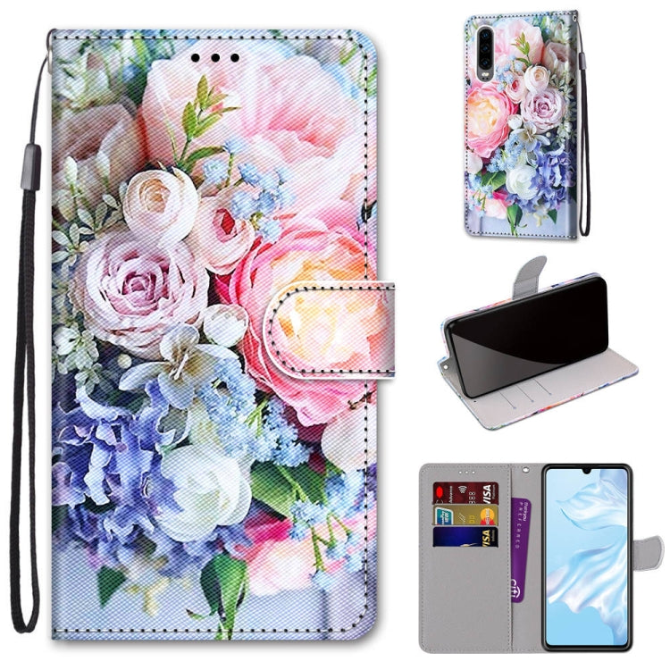 Coloured Drawing Cross Texture Horizontal Flip PU Leather Case with Holder & Card Slots & Wallet & Lanyard, For Huawei P20 Pro, For Huawei P30, For Huawei P30 Lite, For Huawei P30 Pro