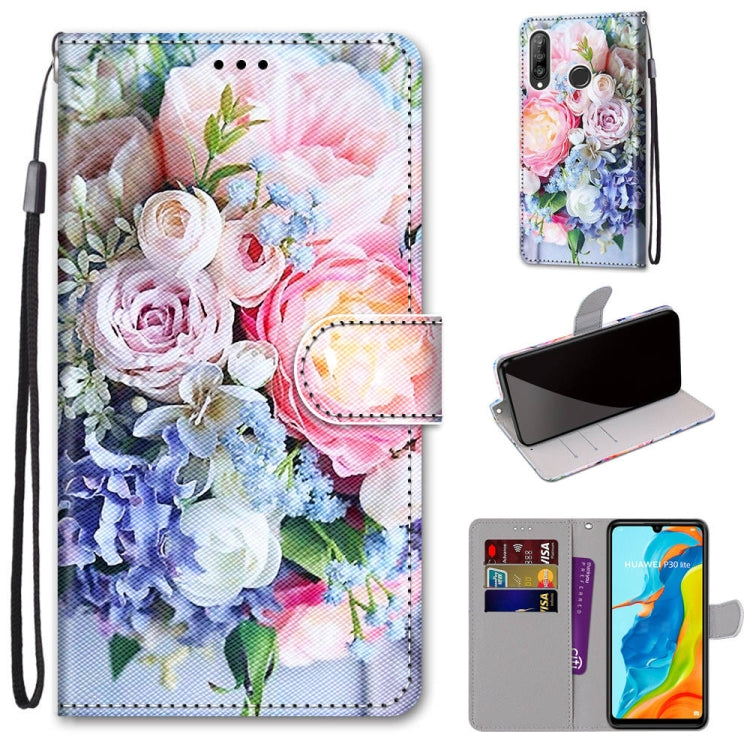 Coloured Drawing Cross Texture Horizontal Flip PU Leather Case with Holder & Card Slots & Wallet & Lanyard, For Huawei P20 Pro, For Huawei P30, For Huawei P30 Lite, For Huawei P30 Pro