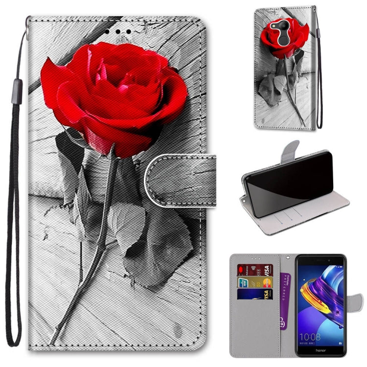 Coloured Drawing Cross Texture Horizontal Flip PU Leather Case with Holder & Card Slots & Wallet & Lanyard, For Huawei P40 Lite E / Y7p, For Huawei P smart Z / Y9 Prime, For Huawei P smart+ 2019 / Enjoy 9s, For Huawei Honor V9 Play