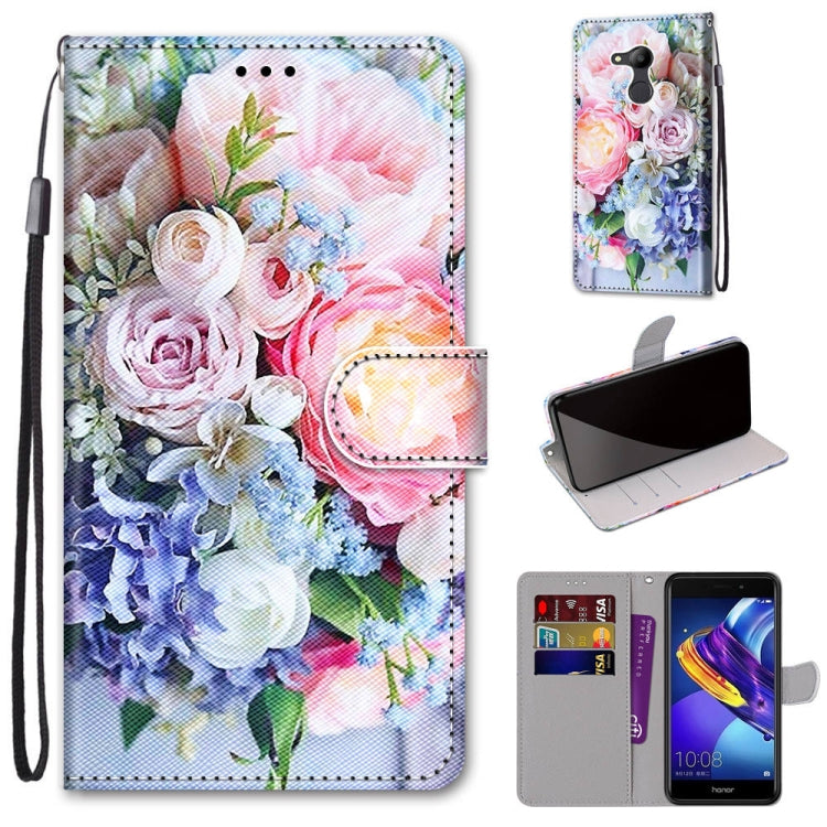 Coloured Drawing Cross Texture Horizontal Flip PU Leather Case with Holder & Card Slots & Wallet & Lanyard, For Huawei P40 Lite E / Y7p, For Huawei P smart Z / Y9 Prime, For Huawei P smart+ 2019 / Enjoy 9s, For Huawei Honor V9 Play