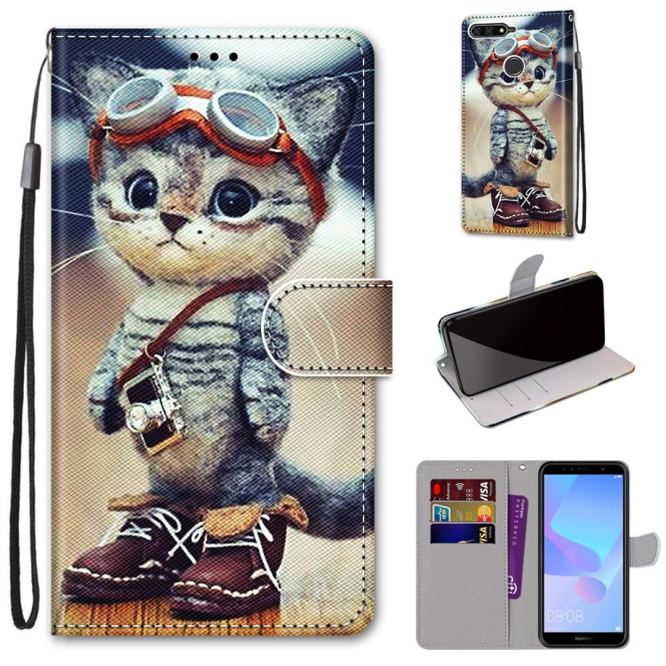 Coloured Drawing Cross Texture Horizontal Flip PU Leather Case with Holder & Card Slots & Wallet & Lanyard, For Huawei Y6 (2018) / Honor 7A, For Huawei Y6p, For Huawei Y7 (2019) / Enjoy 9, For Huawei Y7 (2018) / Enjoy 8
