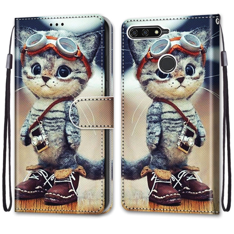 Coloured Drawing Cross Texture Horizontal Flip PU Leather Case with Holder & Card Slots & Wallet & Lanyard, For Huawei Y6 (2018) / Honor 7A, For Huawei Y6p, For Huawei Y7 (2019) / Enjoy 9, For Huawei Y7 (2018) / Enjoy 8