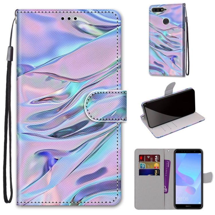 Coloured Drawing Cross Texture Horizontal Flip PU Leather Case with Holder & Card Slots & Wallet & Lanyard, For Huawei Y6 (2018) / Honor 7A, For Huawei Y6p, For Huawei Y7 (2019) / Enjoy 9, For Huawei Y7 (2018) / Enjoy 8