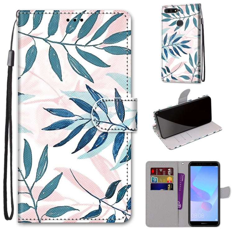 Coloured Drawing Cross Texture Horizontal Flip PU Leather Case with Holder & Card Slots & Wallet & Lanyard, For Huawei Y6 (2018) / Honor 7A, For Huawei Y6p, For Huawei Y7 (2019) / Enjoy 9, For Huawei Y7 (2018) / Enjoy 8