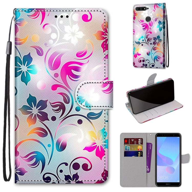 Coloured Drawing Cross Texture Horizontal Flip PU Leather Case with Holder & Card Slots & Wallet & Lanyard, For Huawei Y6 (2018) / Honor 7A, For Huawei Y6p, For Huawei Y7 (2019) / Enjoy 9, For Huawei Y7 (2018) / Enjoy 8