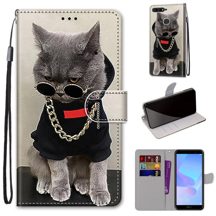 Coloured Drawing Cross Texture Horizontal Flip PU Leather Case with Holder & Card Slots & Wallet & Lanyard, For Huawei Y6 (2018) / Honor 7A, For Huawei Y6p, For Huawei Y7 (2019) / Enjoy 9, For Huawei Y7 (2018) / Enjoy 8