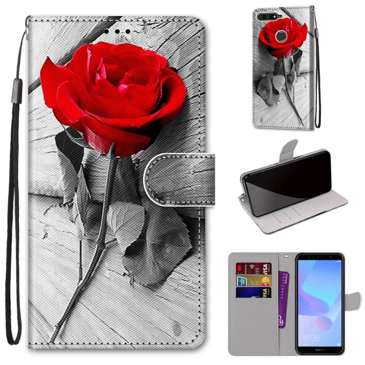 Coloured Drawing Cross Texture Horizontal Flip PU Leather Case with Holder & Card Slots & Wallet & Lanyard, For Huawei Y6 (2018) / Honor 7A, For Huawei Y6p, For Huawei Y7 (2019) / Enjoy 9, For Huawei Y7 (2018) / Enjoy 8