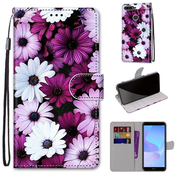 Coloured Drawing Cross Texture Horizontal Flip PU Leather Case with Holder & Card Slots & Wallet & Lanyard, For Huawei Y6 (2018) / Honor 7A, For Huawei Y6p, For Huawei Y7 (2019) / Enjoy 9, For Huawei Y7 (2018) / Enjoy 8