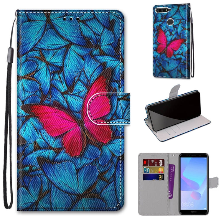 Coloured Drawing Cross Texture Horizontal Flip PU Leather Case with Holder & Card Slots & Wallet & Lanyard, For Huawei Y6 (2018) / Honor 7A, For Huawei Y6p, For Huawei Y7 (2019) / Enjoy 9, For Huawei Y7 (2018) / Enjoy 8