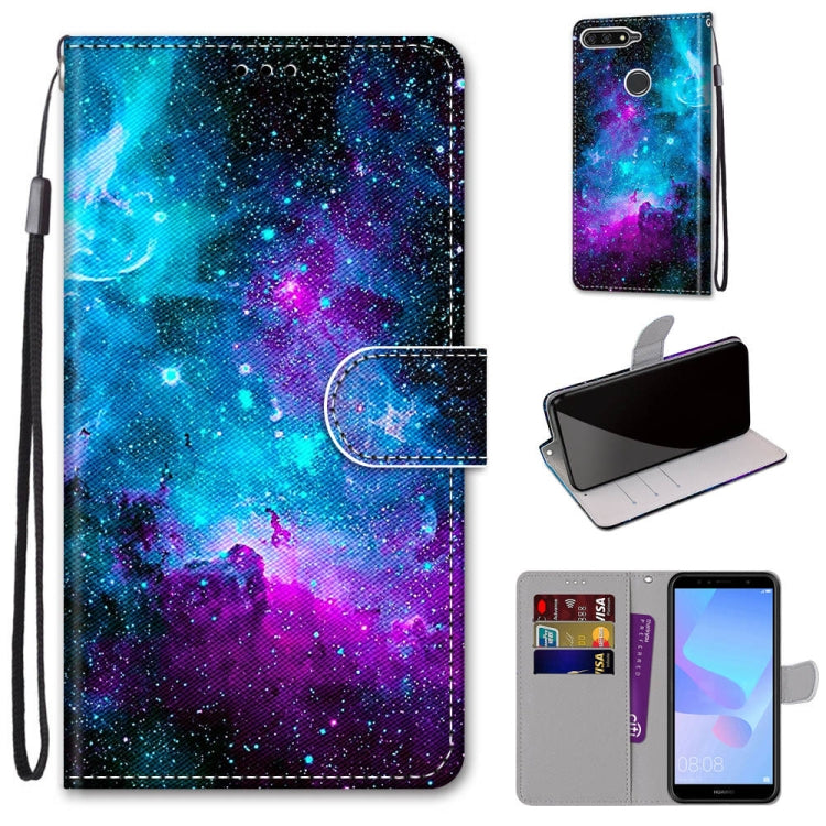 Coloured Drawing Cross Texture Horizontal Flip PU Leather Case with Holder & Card Slots & Wallet & Lanyard, For Huawei Y6 (2018) / Honor 7A, For Huawei Y6p, For Huawei Y7 (2019) / Enjoy 9, For Huawei Y7 (2018) / Enjoy 8