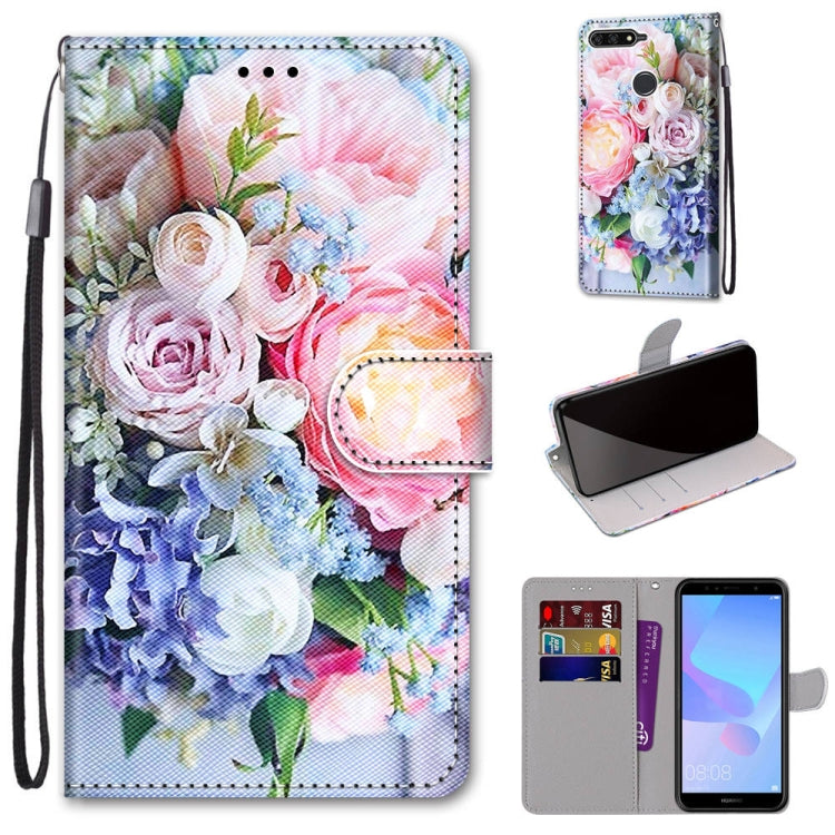 Coloured Drawing Cross Texture Horizontal Flip PU Leather Case with Holder & Card Slots & Wallet & Lanyard, For Huawei Y6 (2018) / Honor 7A, For Huawei Y6p, For Huawei Y7 (2019) / Enjoy 9, For Huawei Y7 (2018) / Enjoy 8