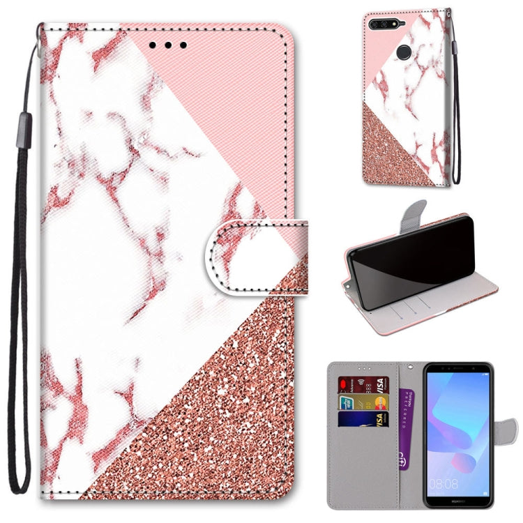 Coloured Drawing Cross Texture Horizontal Flip PU Leather Case with Holder & Card Slots & Wallet & Lanyard, For Huawei Y6 (2018) / Honor 7A, For Huawei Y6p, For Huawei Y7 (2019) / Enjoy 9, For Huawei Y7 (2018) / Enjoy 8