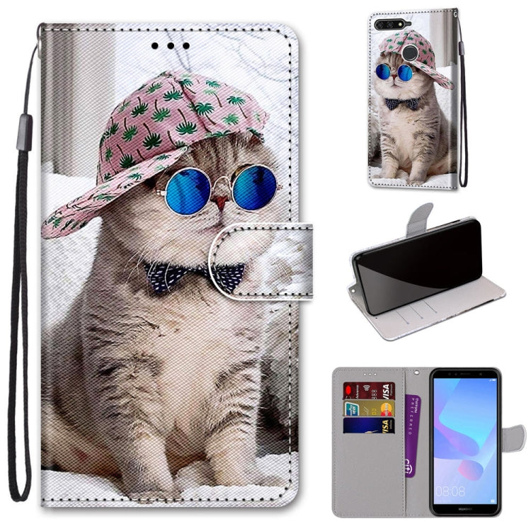 Coloured Drawing Cross Texture Horizontal Flip PU Leather Case with Holder & Card Slots & Wallet & Lanyard, For Huawei Y6 (2018) / Honor 7A, For Huawei Y6p, For Huawei Y7 (2019) / Enjoy 9, For Huawei Y7 (2018) / Enjoy 8