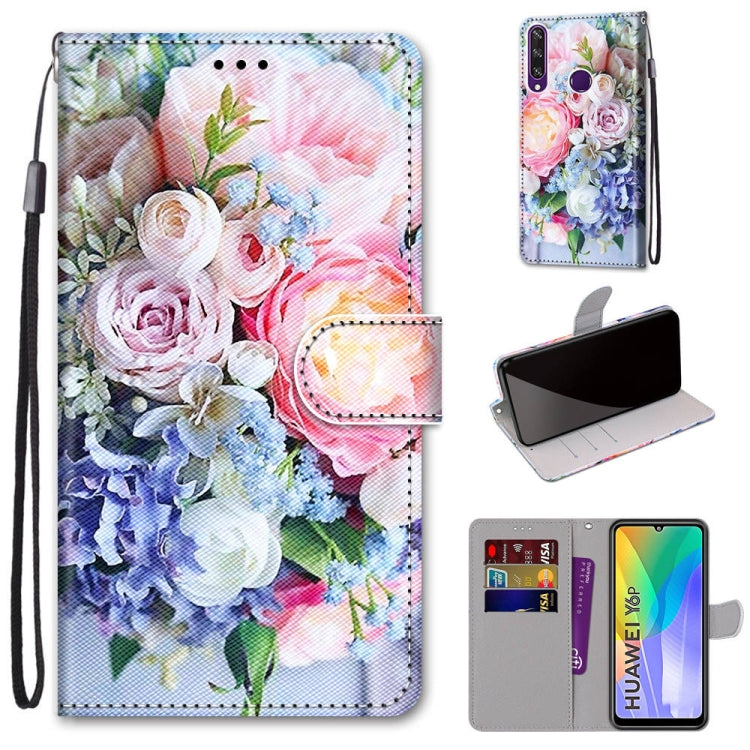 Coloured Drawing Cross Texture Horizontal Flip PU Leather Case with Holder & Card Slots & Wallet & Lanyard, For Huawei Y6 (2018) / Honor 7A, For Huawei Y6p, For Huawei Y7 (2019) / Enjoy 9, For Huawei Y7 (2018) / Enjoy 8