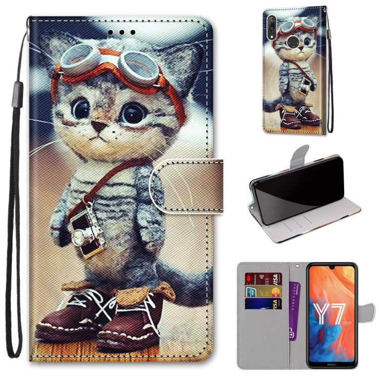 Coloured Drawing Cross Texture Horizontal Flip PU Leather Case with Holder & Card Slots & Wallet & Lanyard, For Huawei Y6 (2018) / Honor 7A, For Huawei Y6p, For Huawei Y7 (2019) / Enjoy 9, For Huawei Y7 (2018) / Enjoy 8