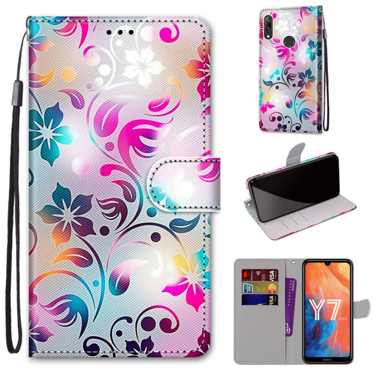 Coloured Drawing Cross Texture Horizontal Flip PU Leather Case with Holder & Card Slots & Wallet & Lanyard, For Huawei Y6 (2018) / Honor 7A, For Huawei Y6p, For Huawei Y7 (2019) / Enjoy 9, For Huawei Y7 (2018) / Enjoy 8