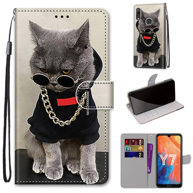 Coloured Drawing Cross Texture Horizontal Flip PU Leather Case with Holder & Card Slots & Wallet & Lanyard, For Huawei Y6 (2018) / Honor 7A, For Huawei Y6p, For Huawei Y7 (2019) / Enjoy 9, For Huawei Y7 (2018) / Enjoy 8