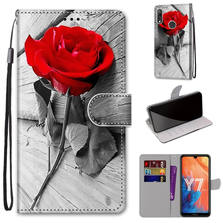 Coloured Drawing Cross Texture Horizontal Flip PU Leather Case with Holder & Card Slots & Wallet & Lanyard, For Huawei Y6 (2018) / Honor 7A, For Huawei Y6p, For Huawei Y7 (2019) / Enjoy 9, For Huawei Y7 (2018) / Enjoy 8
