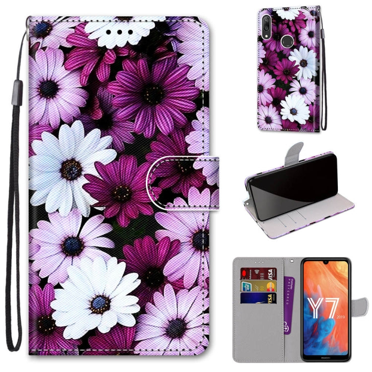 Coloured Drawing Cross Texture Horizontal Flip PU Leather Case with Holder & Card Slots & Wallet & Lanyard, For Huawei Y6 (2018) / Honor 7A, For Huawei Y6p, For Huawei Y7 (2019) / Enjoy 9, For Huawei Y7 (2018) / Enjoy 8