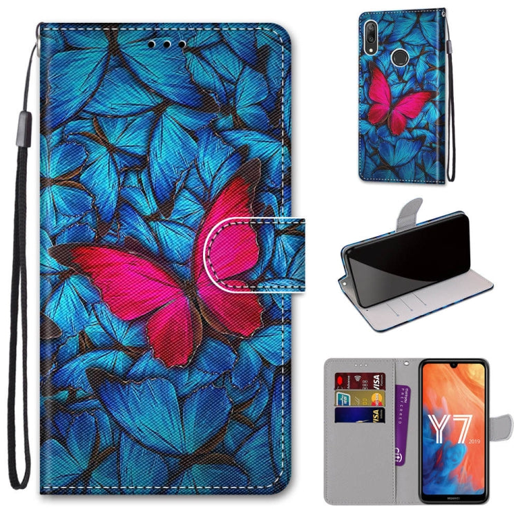 Coloured Drawing Cross Texture Horizontal Flip PU Leather Case with Holder & Card Slots & Wallet & Lanyard, For Huawei Y6 (2018) / Honor 7A, For Huawei Y6p, For Huawei Y7 (2019) / Enjoy 9, For Huawei Y7 (2018) / Enjoy 8