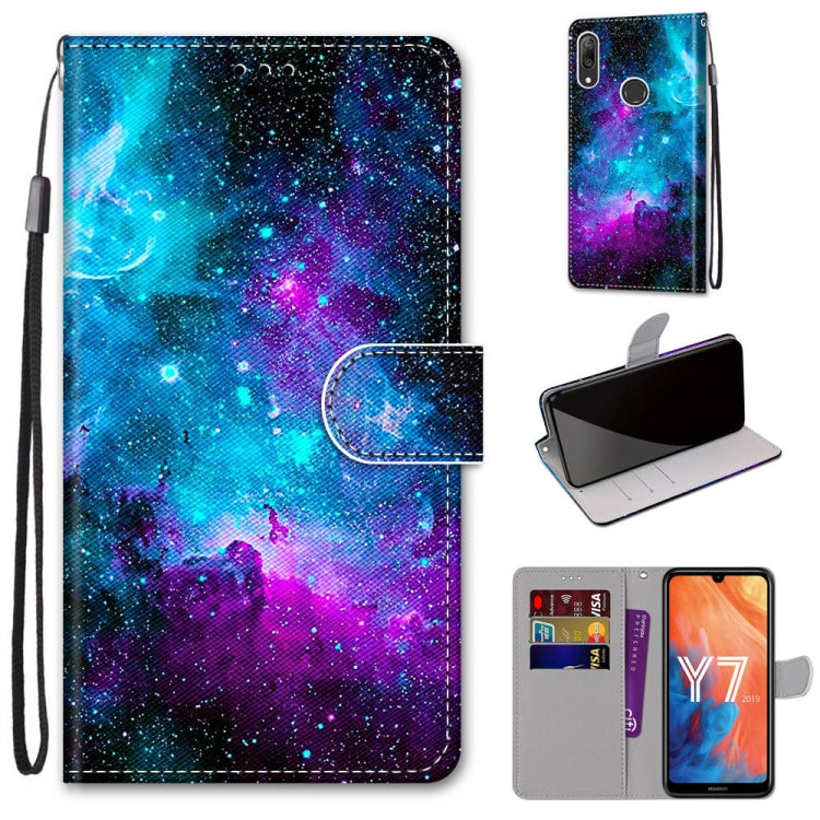 Coloured Drawing Cross Texture Horizontal Flip PU Leather Case with Holder & Card Slots & Wallet & Lanyard, For Huawei Y6 (2018) / Honor 7A, For Huawei Y6p, For Huawei Y7 (2019) / Enjoy 9, For Huawei Y7 (2018) / Enjoy 8