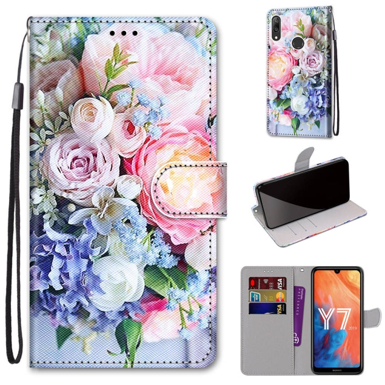 Coloured Drawing Cross Texture Horizontal Flip PU Leather Case with Holder & Card Slots & Wallet & Lanyard, For Huawei Y6 (2018) / Honor 7A, For Huawei Y6p, For Huawei Y7 (2019) / Enjoy 9, For Huawei Y7 (2018) / Enjoy 8