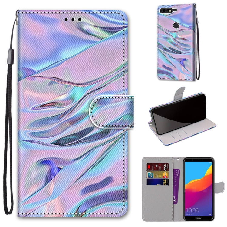 Coloured Drawing Cross Texture Horizontal Flip PU Leather Case with Holder & Card Slots & Wallet & Lanyard, For Huawei Y6 (2018) / Honor 7A, For Huawei Y6p, For Huawei Y7 (2019) / Enjoy 9, For Huawei Y7 (2018) / Enjoy 8