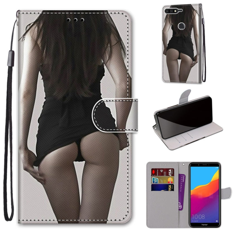 Coloured Drawing Cross Texture Horizontal Flip PU Leather Case with Holder & Card Slots & Wallet & Lanyard, For Huawei Y6 (2018) / Honor 7A, For Huawei Y6p, For Huawei Y7 (2019) / Enjoy 9, For Huawei Y7 (2018) / Enjoy 8
