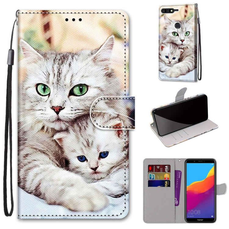 Coloured Drawing Cross Texture Horizontal Flip PU Leather Case with Holder & Card Slots & Wallet & Lanyard, For Huawei Y6 (2018) / Honor 7A, For Huawei Y6p, For Huawei Y7 (2019) / Enjoy 9, For Huawei Y7 (2018) / Enjoy 8