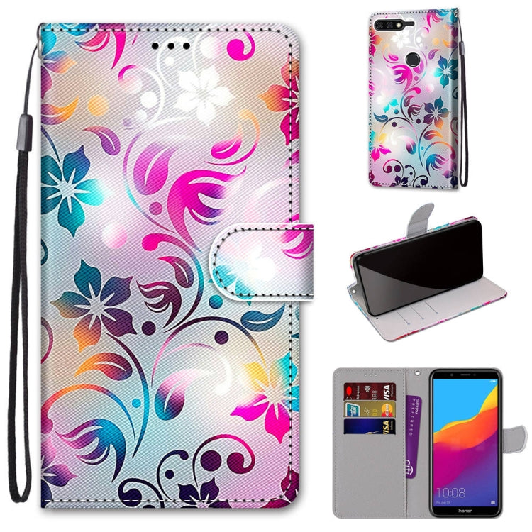Coloured Drawing Cross Texture Horizontal Flip PU Leather Case with Holder & Card Slots & Wallet & Lanyard, For Huawei Y6 (2018) / Honor 7A, For Huawei Y6p, For Huawei Y7 (2019) / Enjoy 9, For Huawei Y7 (2018) / Enjoy 8