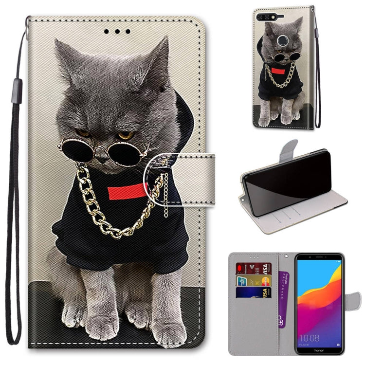 Coloured Drawing Cross Texture Horizontal Flip PU Leather Case with Holder & Card Slots & Wallet & Lanyard, For Huawei Y6 (2018) / Honor 7A, For Huawei Y6p, For Huawei Y7 (2019) / Enjoy 9, For Huawei Y7 (2018) / Enjoy 8