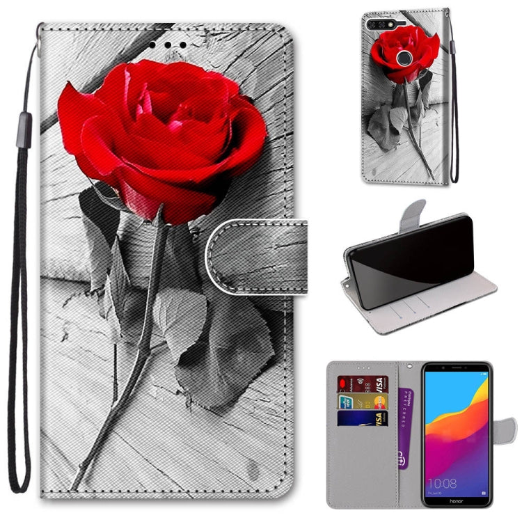 Coloured Drawing Cross Texture Horizontal Flip PU Leather Case with Holder & Card Slots & Wallet & Lanyard, For Huawei Y6 (2018) / Honor 7A, For Huawei Y6p, For Huawei Y7 (2019) / Enjoy 9, For Huawei Y7 (2018) / Enjoy 8