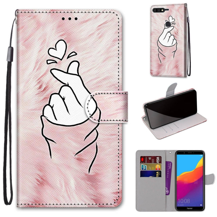 Coloured Drawing Cross Texture Horizontal Flip PU Leather Case with Holder & Card Slots & Wallet & Lanyard, For Huawei Y6 (2018) / Honor 7A, For Huawei Y6p, For Huawei Y7 (2019) / Enjoy 9, For Huawei Y7 (2018) / Enjoy 8