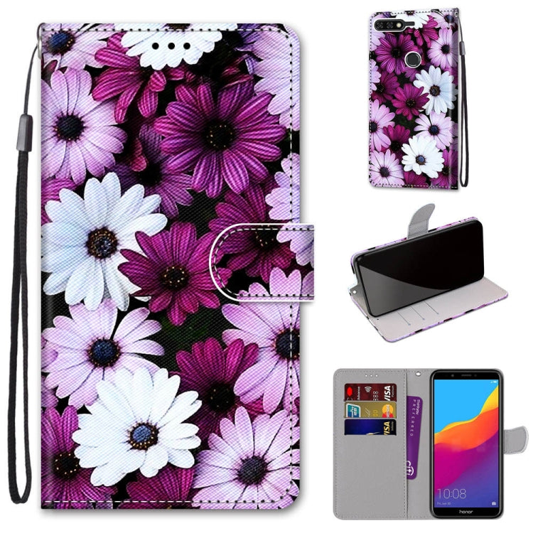 Coloured Drawing Cross Texture Horizontal Flip PU Leather Case with Holder & Card Slots & Wallet & Lanyard, For Huawei Y6 (2018) / Honor 7A, For Huawei Y6p, For Huawei Y7 (2019) / Enjoy 9, For Huawei Y7 (2018) / Enjoy 8