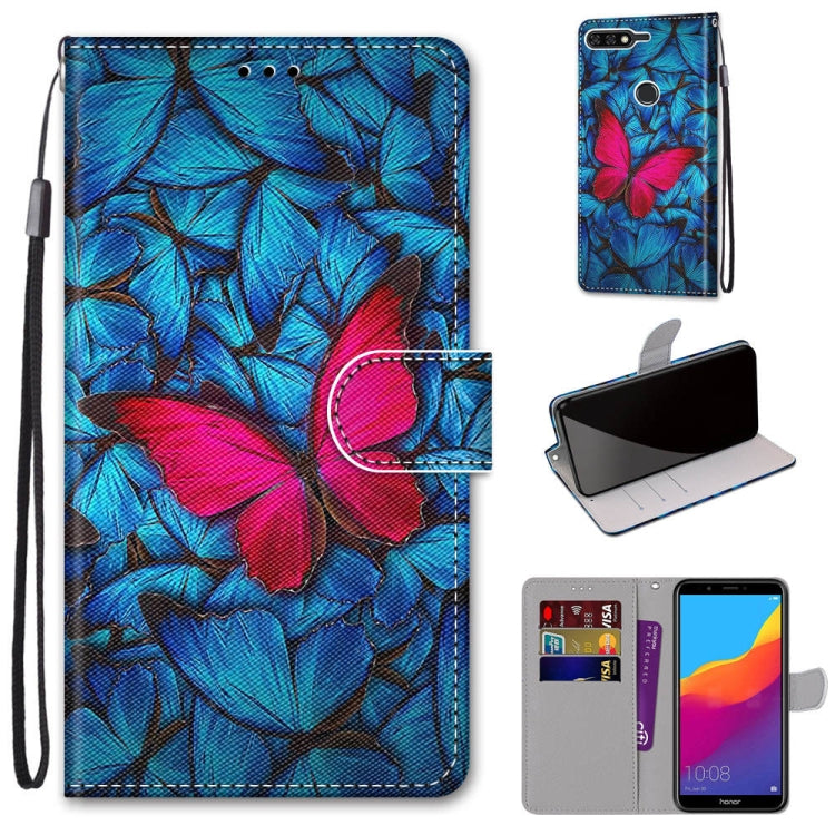 Coloured Drawing Cross Texture Horizontal Flip PU Leather Case with Holder & Card Slots & Wallet & Lanyard, For Huawei Y6 (2018) / Honor 7A, For Huawei Y6p, For Huawei Y7 (2019) / Enjoy 9, For Huawei Y7 (2018) / Enjoy 8