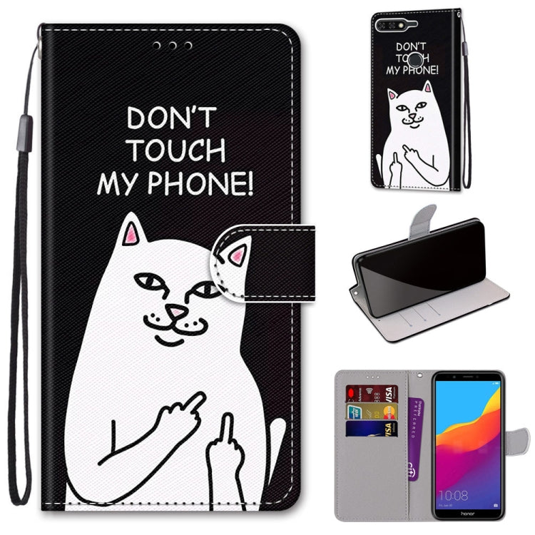 Coloured Drawing Cross Texture Horizontal Flip PU Leather Case with Holder & Card Slots & Wallet & Lanyard, For Huawei Y6 (2018) / Honor 7A, For Huawei Y6p, For Huawei Y7 (2019) / Enjoy 9, For Huawei Y7 (2018) / Enjoy 8