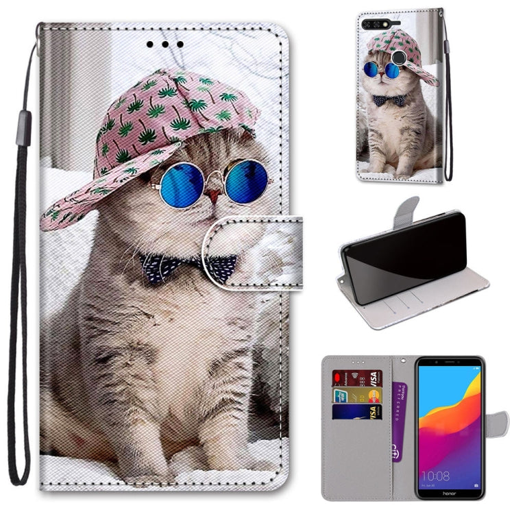 Coloured Drawing Cross Texture Horizontal Flip PU Leather Case with Holder & Card Slots & Wallet & Lanyard, For Huawei Y6 (2018) / Honor 7A, For Huawei Y6p, For Huawei Y7 (2019) / Enjoy 9, For Huawei Y7 (2018) / Enjoy 8
