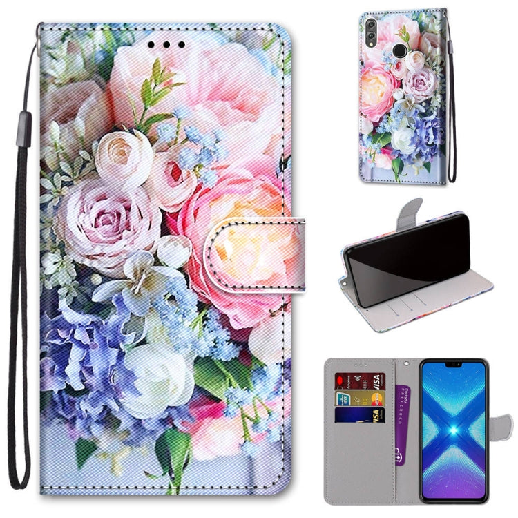 Coloured Drawing Cross Texture Horizontal Flip PU Leather Case with Holder & Card Slots & Wallet & Lanyard, For Huawei Honor 8X, For Huawei Honor 9, For Huawei Honor 9 Lite, For Huawei Honor 9A