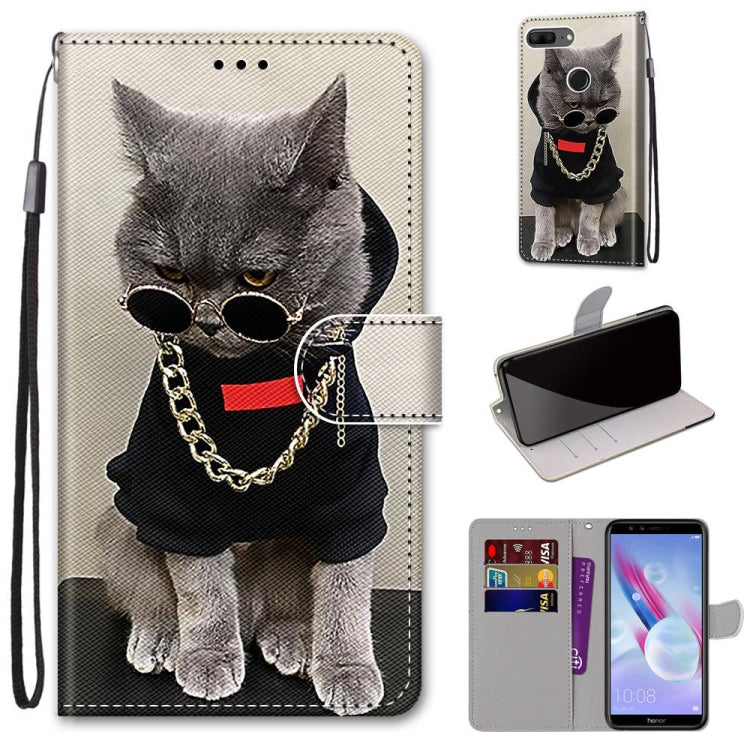 Coloured Drawing Cross Texture Horizontal Flip PU Leather Case with Holder & Card Slots & Wallet & Lanyard, For Huawei Honor 8X, For Huawei Honor 9, For Huawei Honor 9 Lite, For Huawei Honor 9A