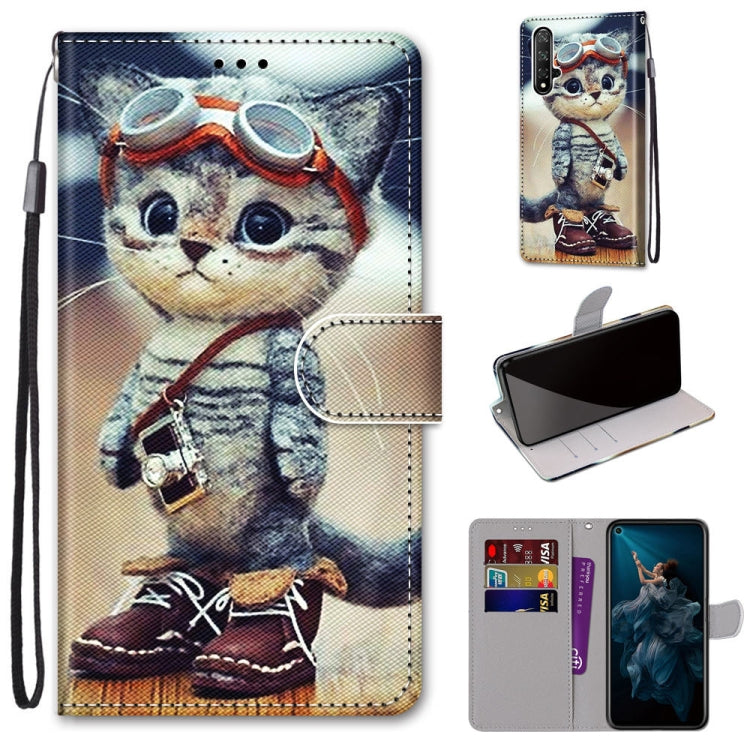 Coloured Drawing Cross Texture Horizontal Flip PU Leather Case with Holder & Card Slots & Wallet & Lanyard, For Huawei Honor 20