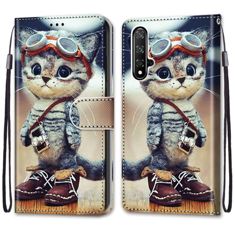 Coloured Drawing Cross Texture Horizontal Flip PU Leather Case with Holder & Card Slots & Wallet & Lanyard, For Huawei Honor 20